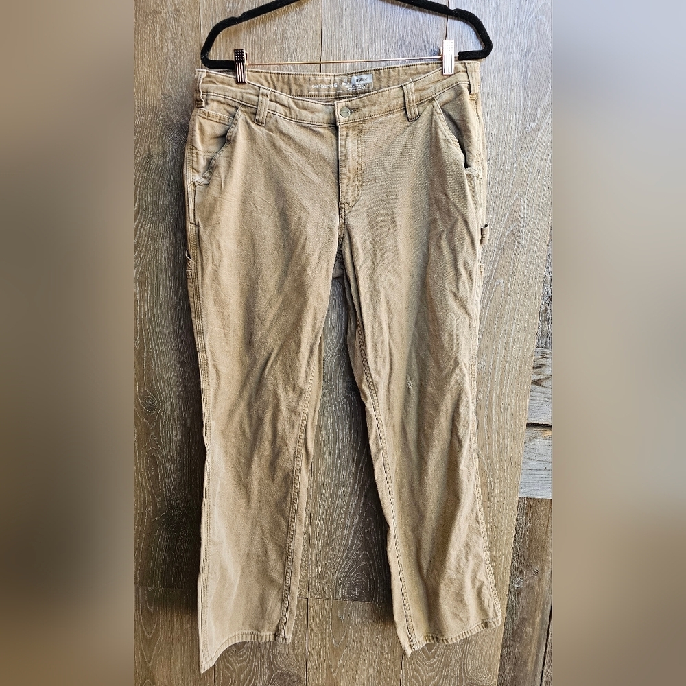 Carhartt Women's Tan Carpenter Pants Loose Fit Size 14 Rugged Flex